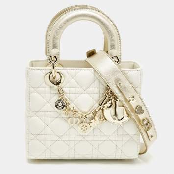 مملوكة مسبقًا Dior Lady Dior My ABCDior Small White/Gold Cannage Leather Tote