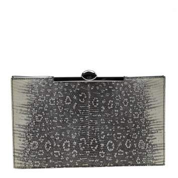 Pre Owned Dior Grey/Off White Lizard Frame Clutch