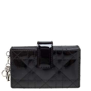 Pre Owned Dior Black Patent Cannage Leather Gusset Card Holder