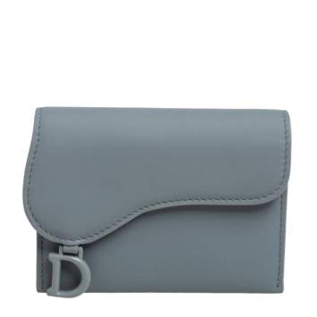 Pre Owned Dior Grey Ultramatte Leather Saddle 5-Gusset Card Holder