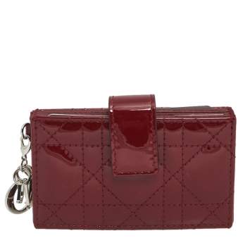 Pre Owned  Dior Red Cannage Patent Leather Lady Dior Gusset Card Case 