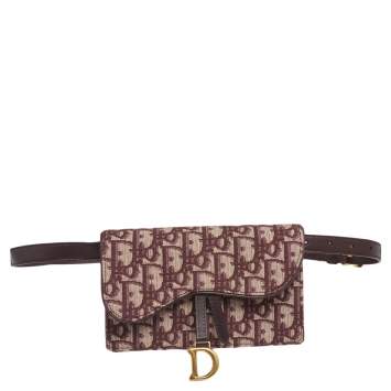 Pre Owned Dior Burgundy Oblique Canvas and Leather Saddle Belt Bag