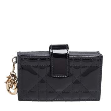 Pre Owned  Dior Black Cannage Patent Leather Lady Dior Gusset Card Case 