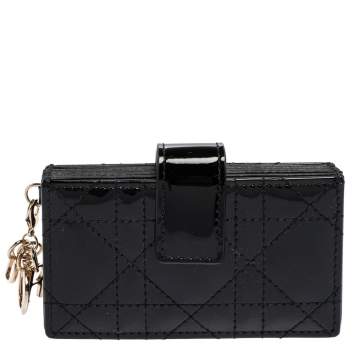 Pre Owned Dior Black Cannage Patent Leather Gusset Card Holder