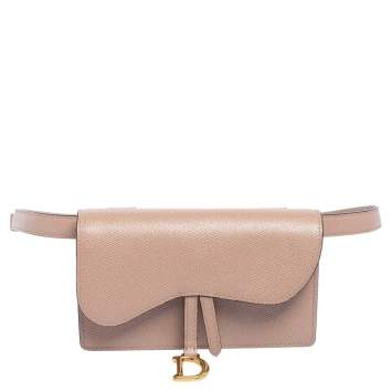 Pre Owned Dior Beige Leather Saddle Belt Bag