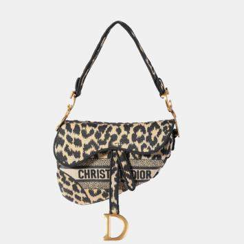 Pre Owned Dior Beige Leather Multicolor Mizza Embroidery Saddle Hobo Bag