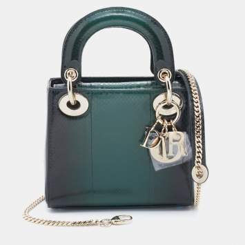 Pre Owned Dior Green Ayers Mini Lady Dior Chain Tote