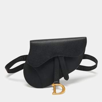 Pre Owned Dior Black Leather Saddle Belt Bag