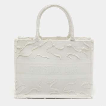 Pre Owned Dior White Camouflage Canvas Medium Book Tote