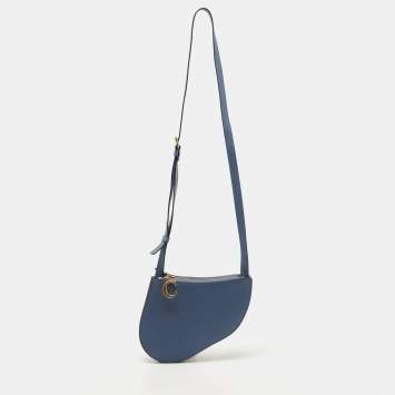 Pre Owned Dior Blue Leather Saddle Triple Zip Crossbody Bag
