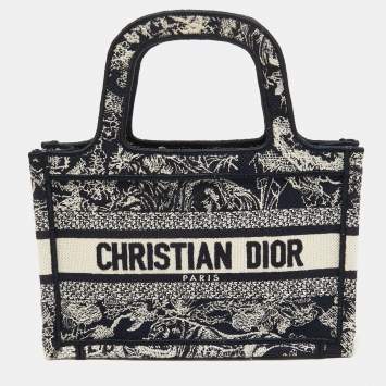 Pre Owned Dior Blue De Jouy Embroidery Canvas Mini Book Tote 