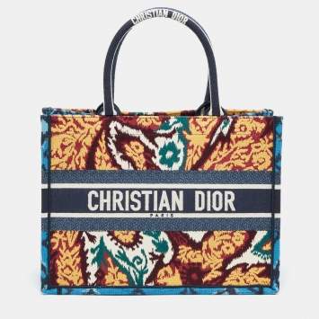 Pre Owned Dior Multicolor Paisley Embroidered Canvas Medium Book Tote