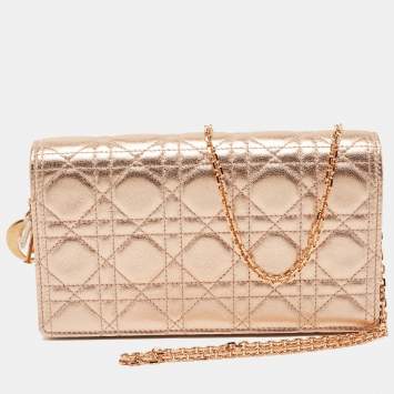 Pre Owned Dior Rose Gold Cannage Leather Lady Dior Pouch 