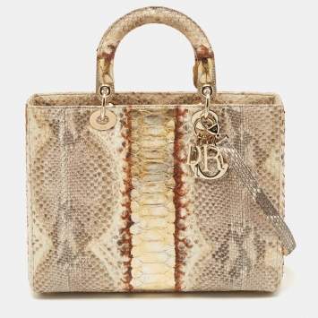 Pre Owned Dior Gold/Beige Python Large Lady Dior Tote