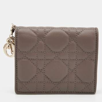 Pre Owned Dior Beige Leather Mini Lady Dior Wallet