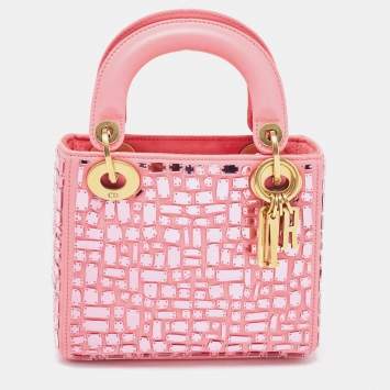 Pre Owned Dior Pink Leather Mini Mosaic Of Mirrors Lady Dior Tote