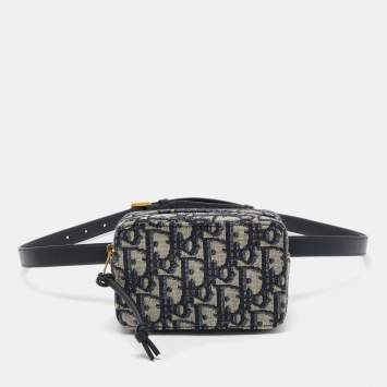 Pre Owned Dior Blue/White Oblique Jacquard Belt Pouch 
