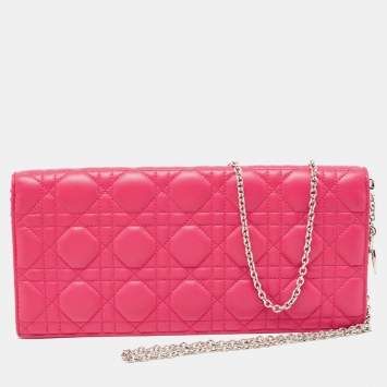 Pre Owned Dior Pink Leather Lady Dior Chain Pouch