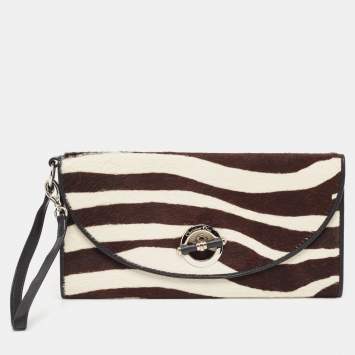 Pre Owned Dior Black/White Calf Hair and Leather Jazz Wristlet Clutch