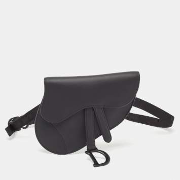 Pre Owned Dior Black Leather Saddle Belt Bag