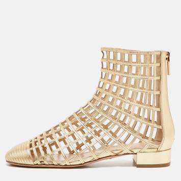 Pre Owned Dior Gold Leather Oracle Ankle Length Boots Size 39