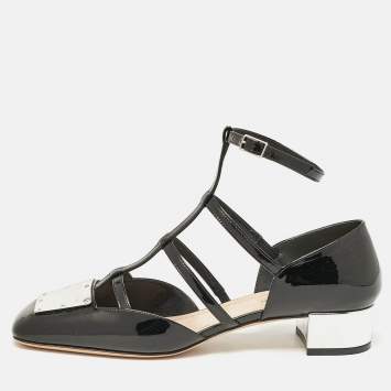 Pre Owned Dior Black Patent Leather La Parisienne Caged Pumps Size 39