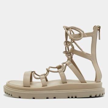 Pre Owned Dior Grey Leather Abbesse Flat Sandals Size 39