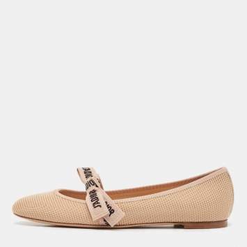 Pre Owned Christian Dior Beige Mesh J'Adior Ballet Flats Size 39