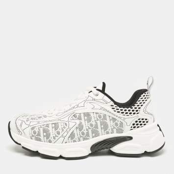 Pre Owned Dior White Oblique Mesh and Leather Dior Vibe Sneakers Size 39