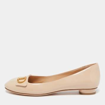 Pre Owned Dior Beige Patent Leather C'est Ballet Flats Size 40