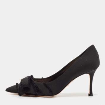 Pre Owned Dior Black Canvas Bow Pointed Toe Pumps Size 38