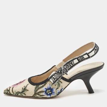 Pre Owned Dior Multicolor Floral Jacquard J'Adior Slingback Pumps Size 36.5