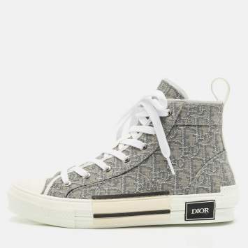 Dior Metallic Grey Oblique Jacquard B23 High Top Sneakers Size 40