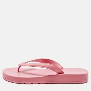Pre Owned Dior Pink Rubber Diorsea Thong Flat Slide Size 39