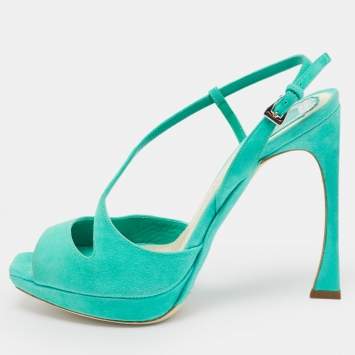Pre Owned Dior Green Suede Ankle Strap Slingback Sandals Size 37