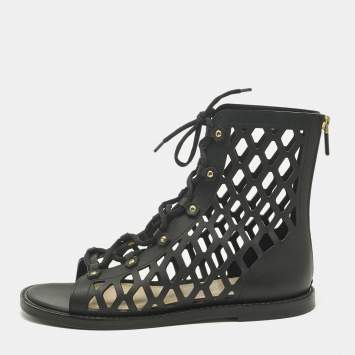 Pre Owned Dior Black Leather Cut-out D-strap Gladiator Flat Sandals Size 40