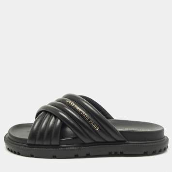 Pre Owned Dior Size 38.5 Black D-Cross Leather Flat Slides 