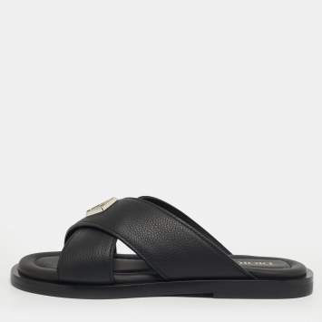 Pre Owned Dior Alias Size 38 Black Leather Flat Slides