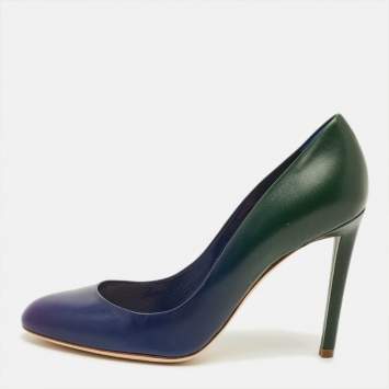 مملوكة مسبقًا Dior Size 38 Green/Blue Leather Round Toe Pumps