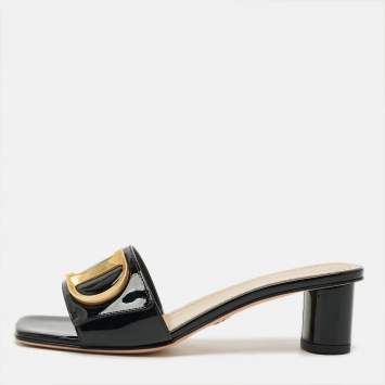 مملوكة مسبقًا Dior C'est Dior Size 37.5 Black Patent Leather Slide Sandals