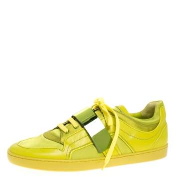 Pre Owned Dior Apple Green Leather and Mesh Lace Sneakers Size 41