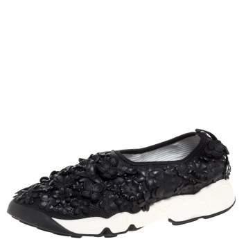 Pre Owned Dior Black Leather Fusion Floral Applique Sneakers Size 37