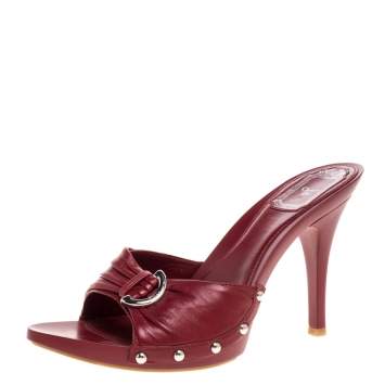 Pre Owned Dior Red Leather Open Toe Clog Sandals Size 38