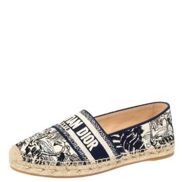 Pre Owned Dior Blue/Beige Cotton Fabric Granville Espadrille Flats Size 39