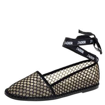Pre Owned Dior Black Raffia J'adior Flat Ankle Wrap Espadrilles Size 40
