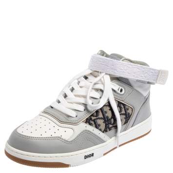 Pre Owned Dior Grey/White Leather And Jacquard B27 High Top Sneakers Size 40