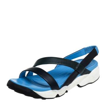 Pre Owned Dior Black/Dark Green Leather Slingback Flat Sandals Size 38.5