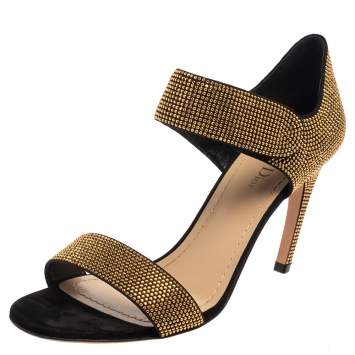 Pre Owned Dior Black/Gold Studded Suede Open Toe Ankle Strap Sandals Size 40.5
