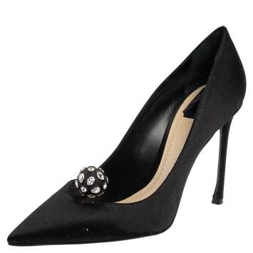 Pre Owned Dior Black Satin Pointed Toe Disco Ball Pumps Size 40