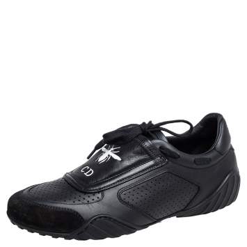 Pre Owned Dior Black Leather and Suede CD Bee Low Top Sneakers Size 37.5